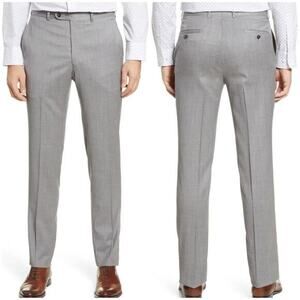 Peter Millar Harker Flat Front Solid Stretch Wool Dress Pants Unhemmed 44R NWT